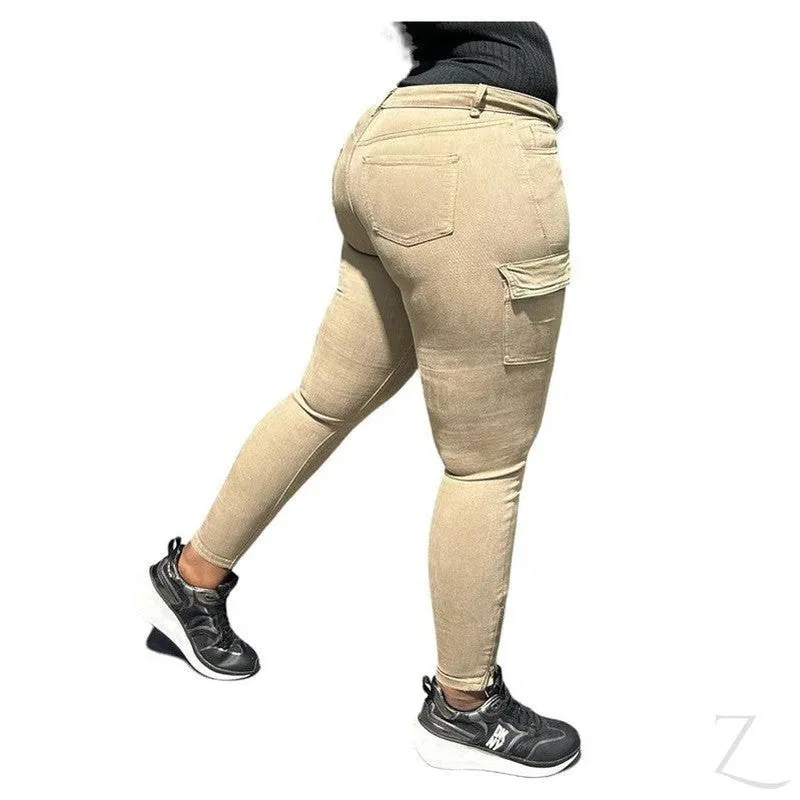 Ladies High Waist Super Skinny Strong Stretchy Cargo Pants | Zip Detail | "Oola"