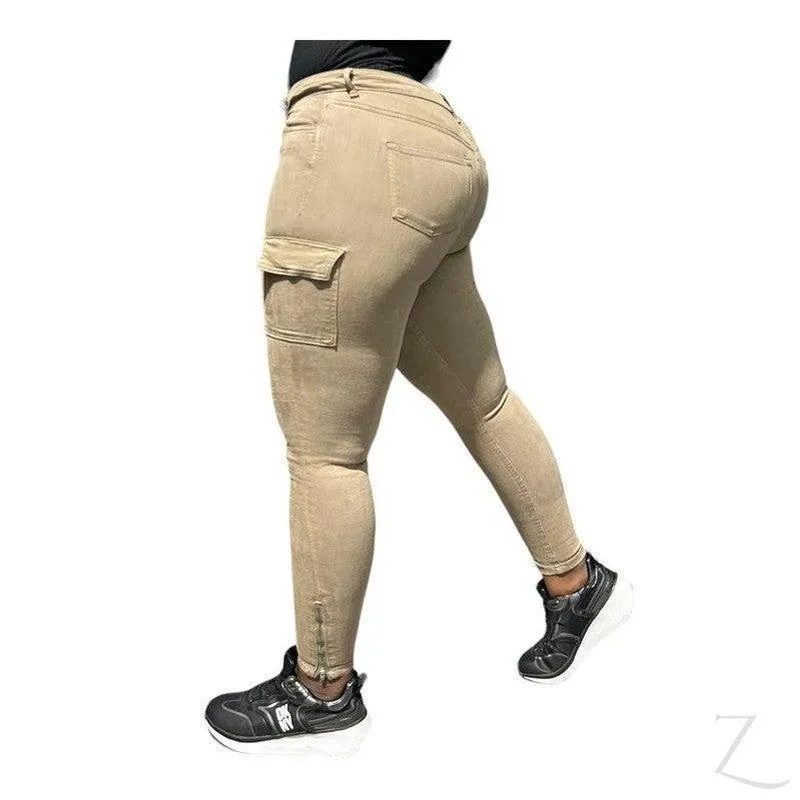 Ladies High Waist Super Skinny Strong Stretchy Cargo Pants | Zip Detail | "Oola"