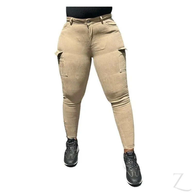 Ladies High Waist Super Skinny Strong Stretchy Cargo Pants | Zip Detail | "Oola"