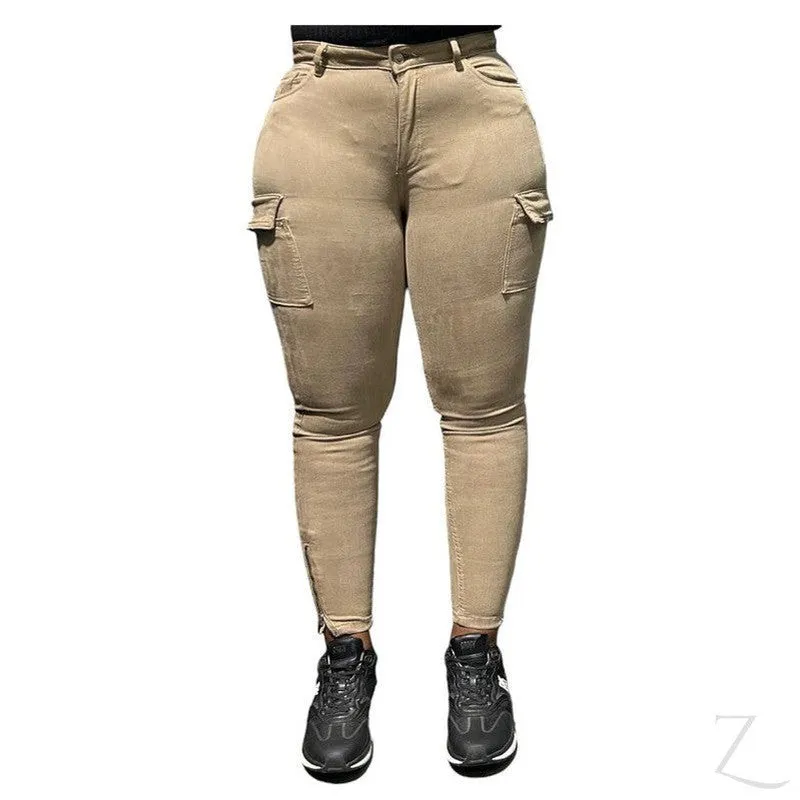 Ladies High Waist Super Skinny Strong Stretchy Cargo Pants | Zip Detail | "Oola"