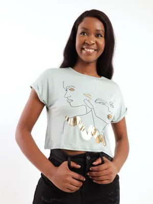 Ladies Hip Grazer Faces Top - Light Blue