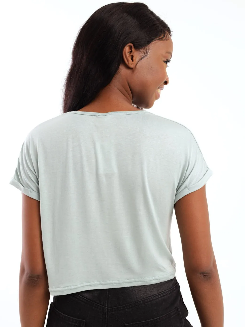 Ladies Hip Grazer Faces Top - Light Blue