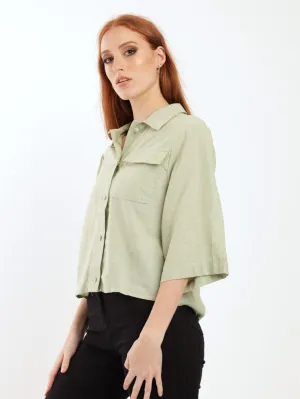 Ladies Short Sleeve Boxy Pocket Shirt - Black