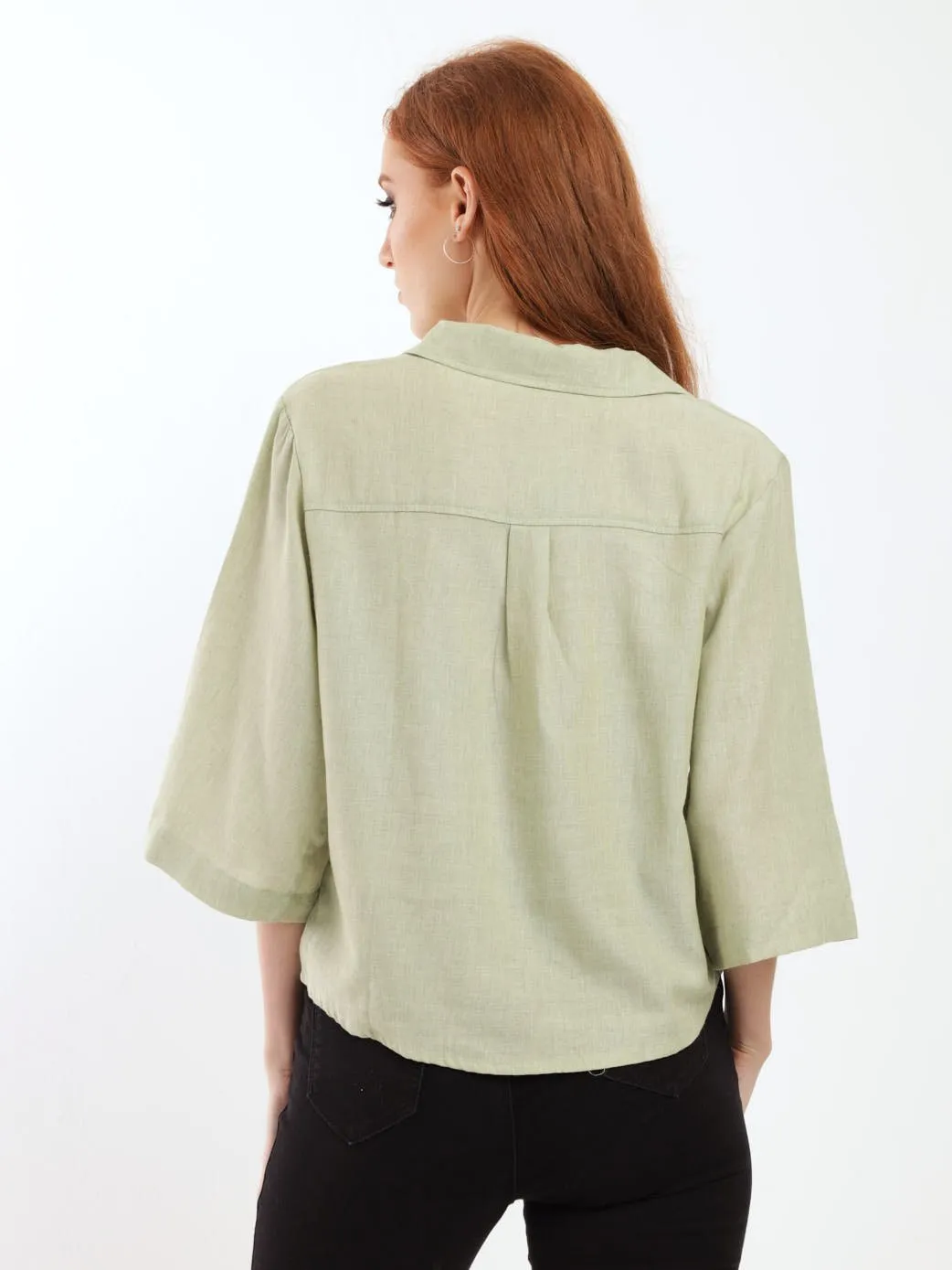 Ladies Short Sleeve Boxy Pocket Shirt - Black