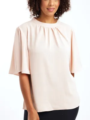 Ladies Tie Back Printed Flared Sleeve Blouse - Light Pink