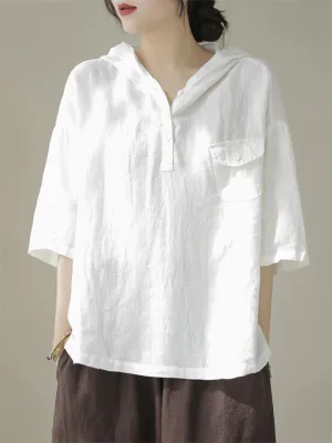 Leisure Hooded Loose Short Sleeve Sport Shirt for Women