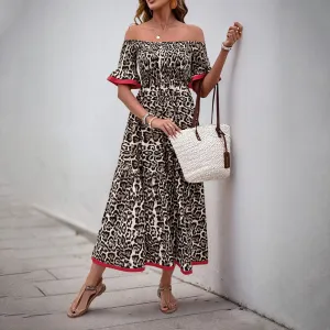 Leopard Print Off-Shoulder Maxi Dress | Smocked Boho Dress