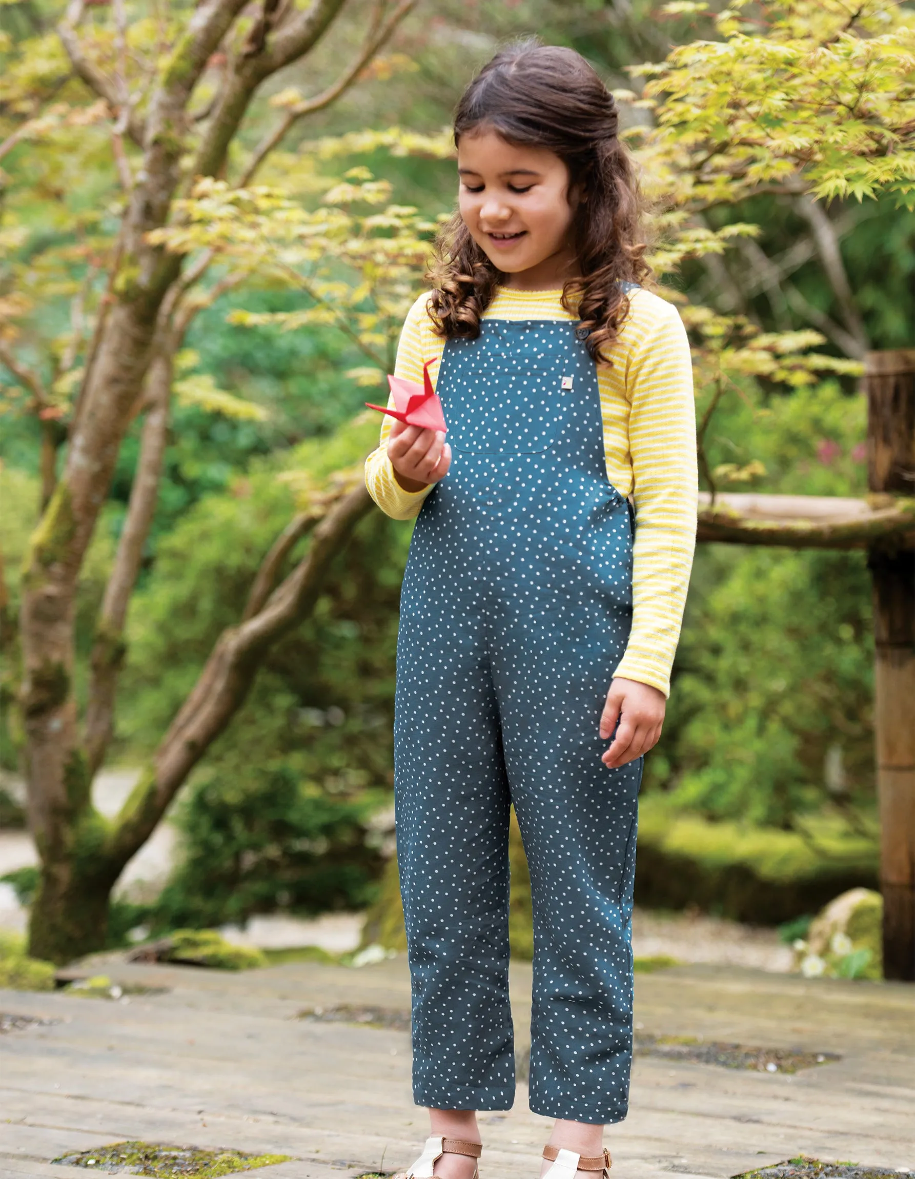 Lexi Linen Dungarees - Steely Blue Scatter Spot