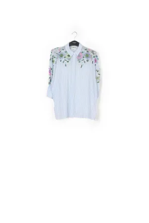 Light blue and off-white striped beaded cotton shirt