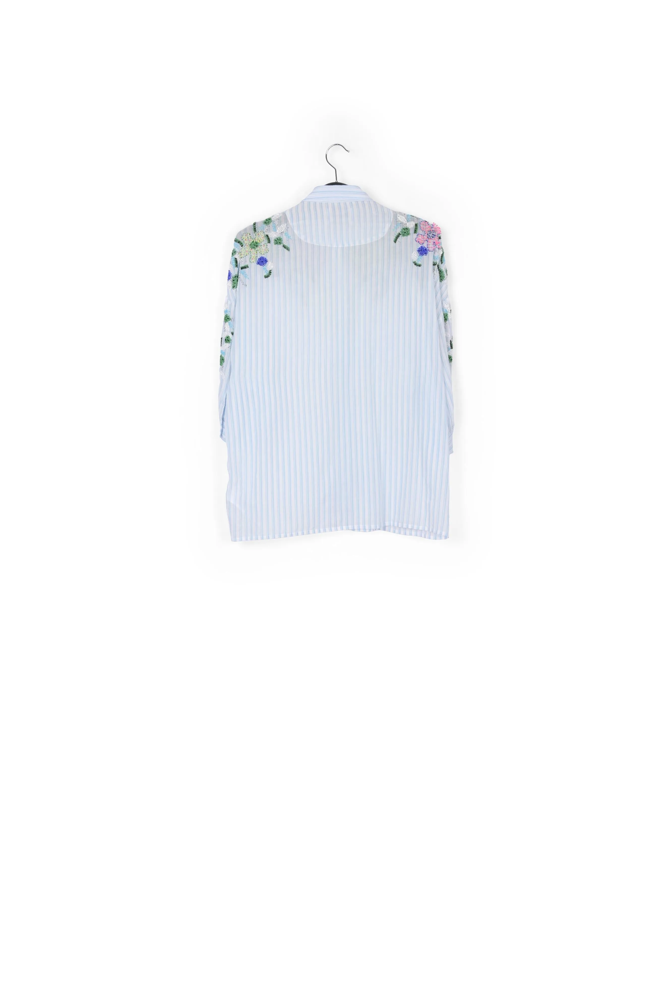 Light blue and off-white striped beaded cotton shirt