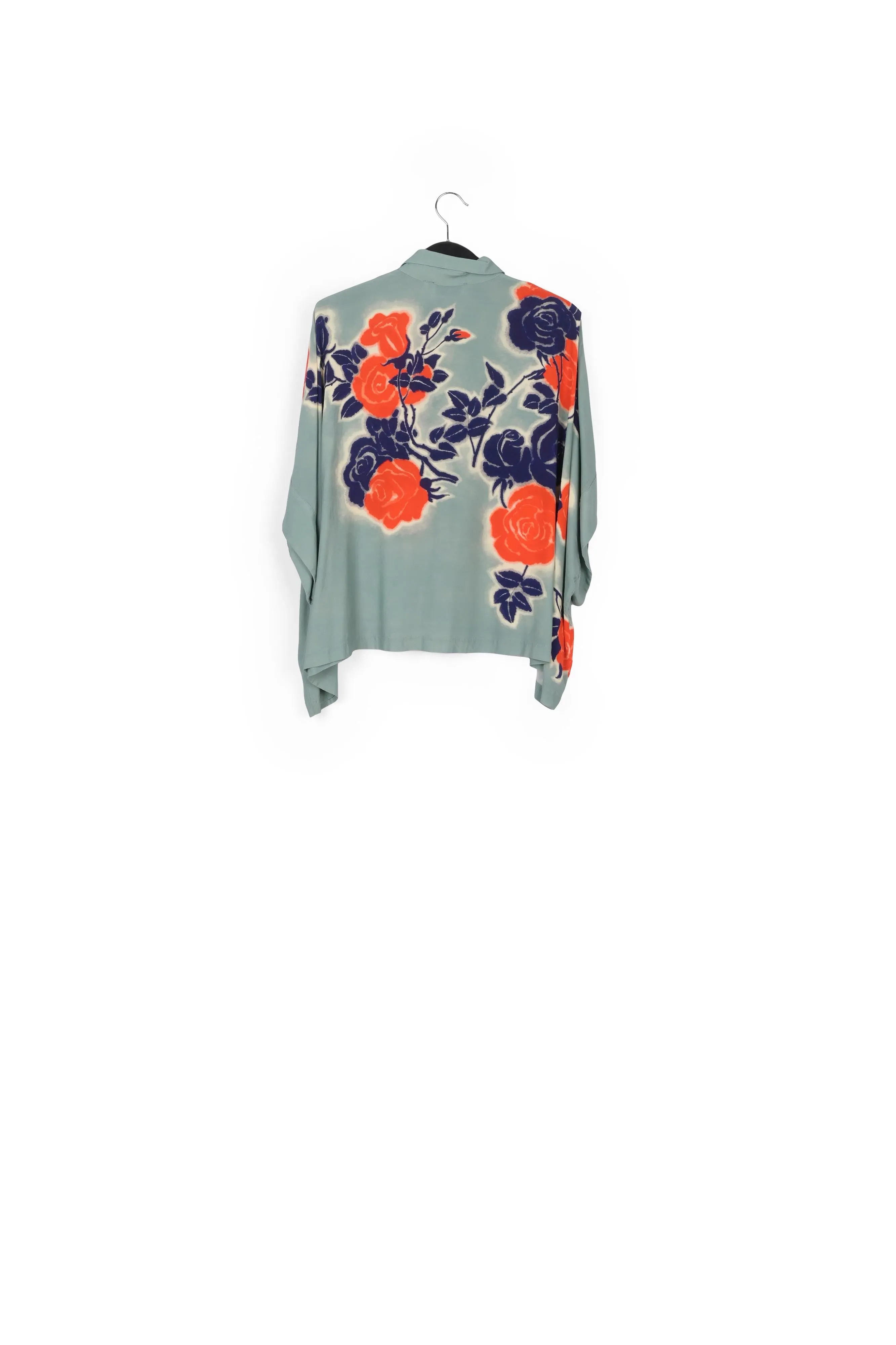 Light blue, blue and orange oversized shirt with floral print