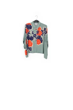 Light blue, blue and orange oversized shirt with floral print