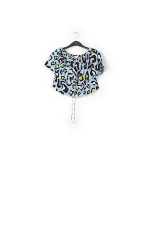 Light blue leopard-print off-shoulder top