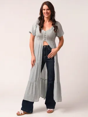Light Blue Romantic Duster with Button Front
