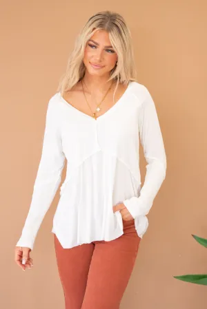 Light Wash Rib Textured Long Sleeve Top