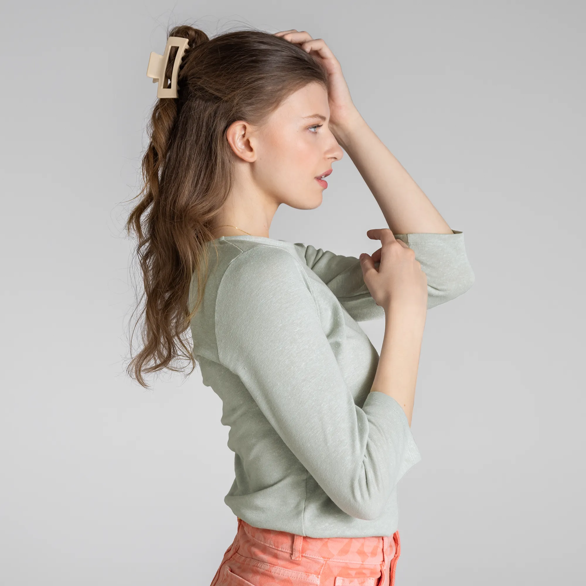 Linen & Organic Cotton 3/4 Sleeve T-shirt: Womens