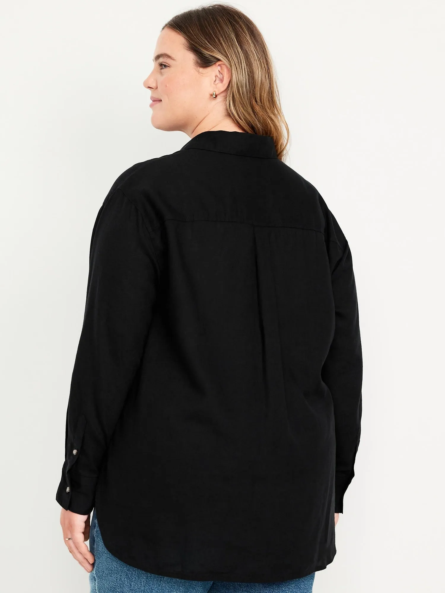 Linen-Blend Loose Button-Down Shirt