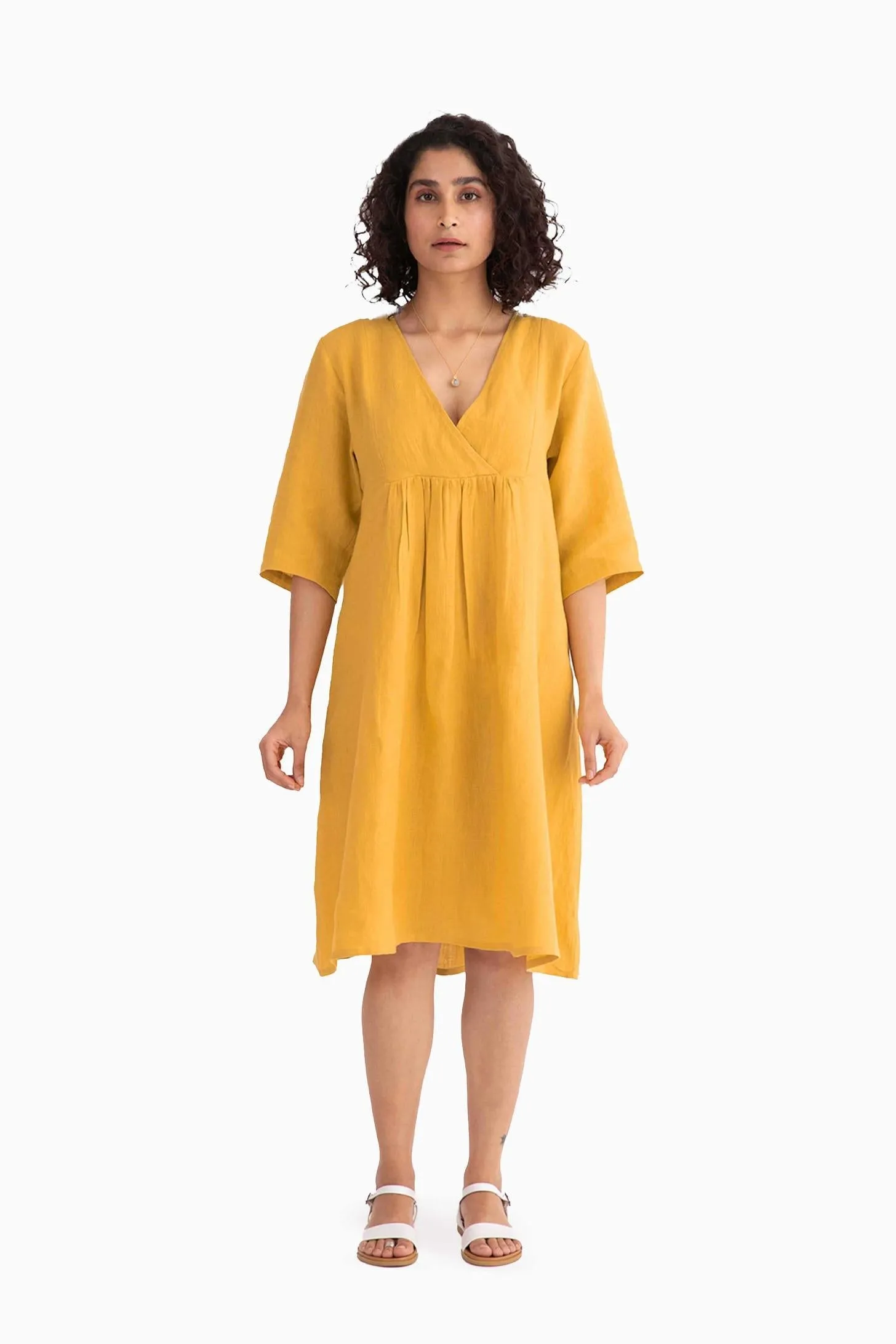 Linen Citrus Midi Dress-Misty Lilac