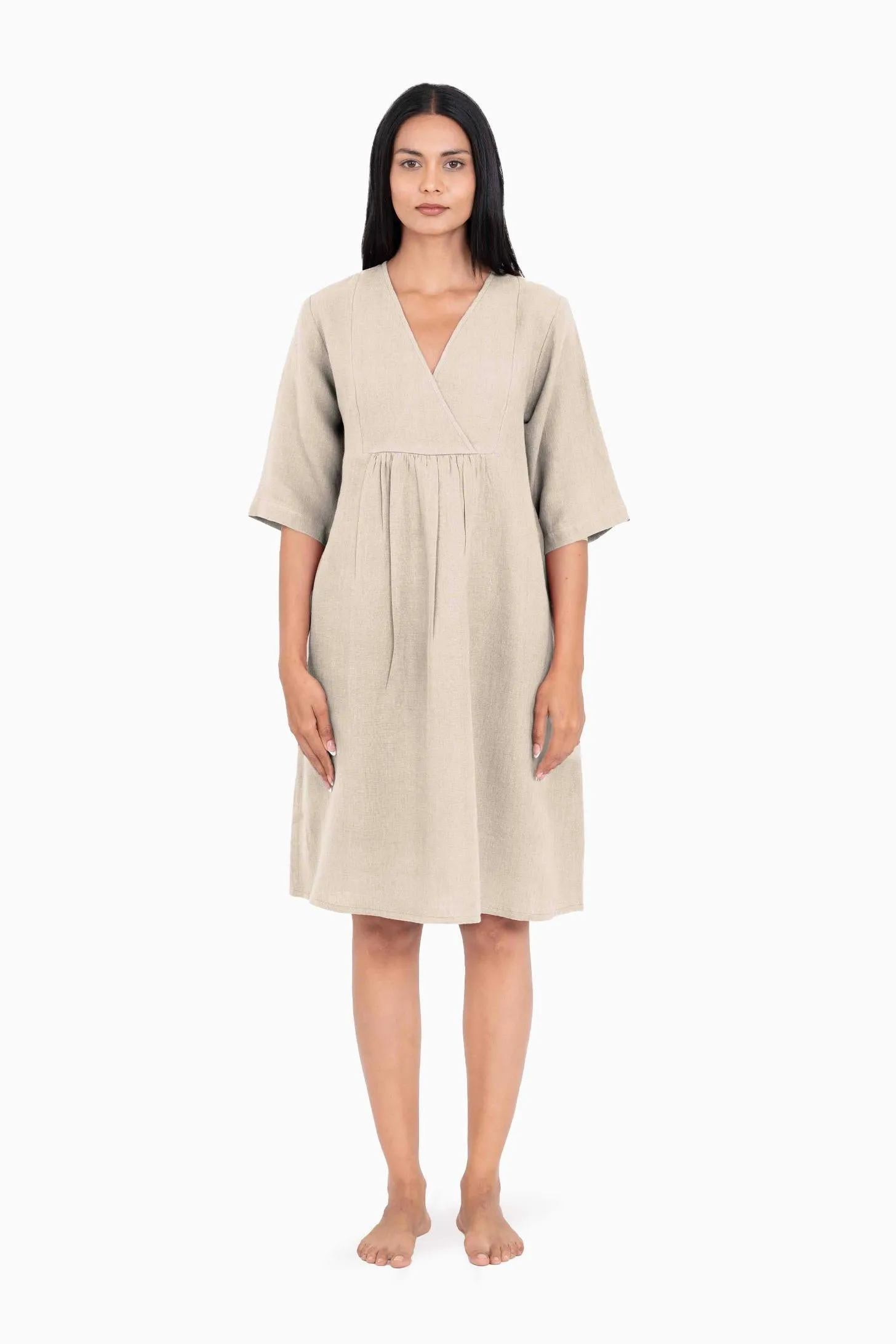 Linen Citrus Midi Dress-Misty Lilac