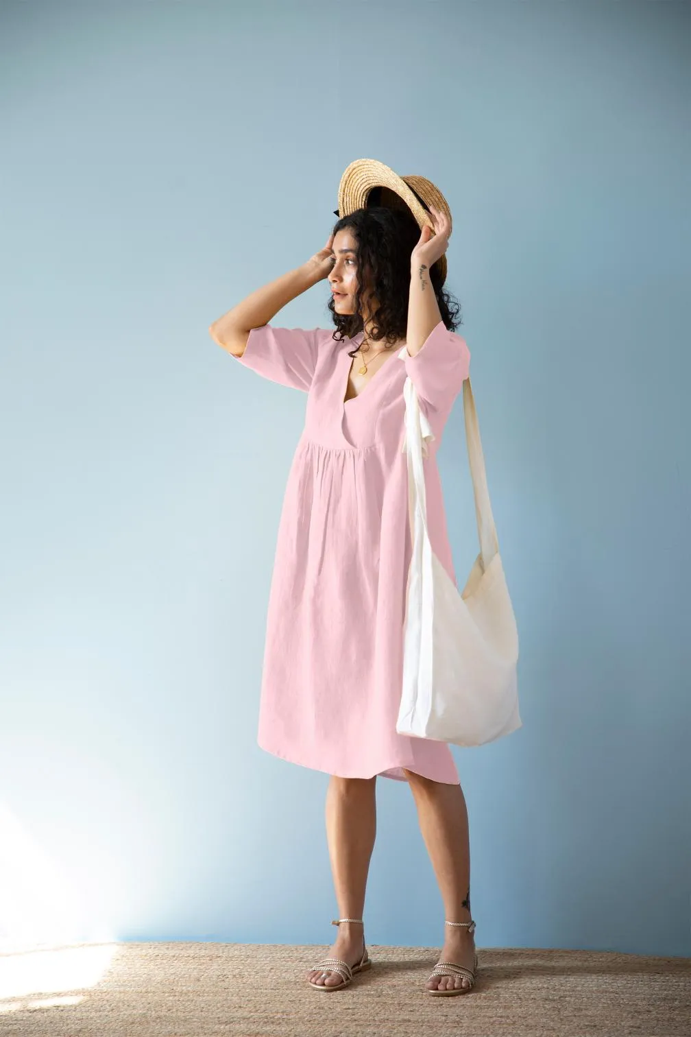 Linen Citrus Midi Dress-Misty Lilac