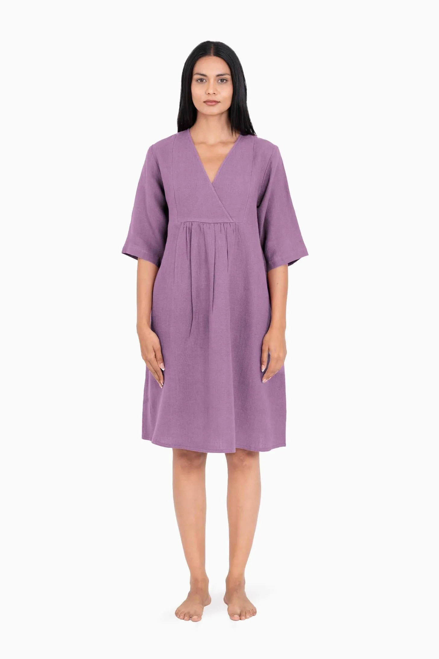 Linen Citrus Midi Dress-Misty Lilac