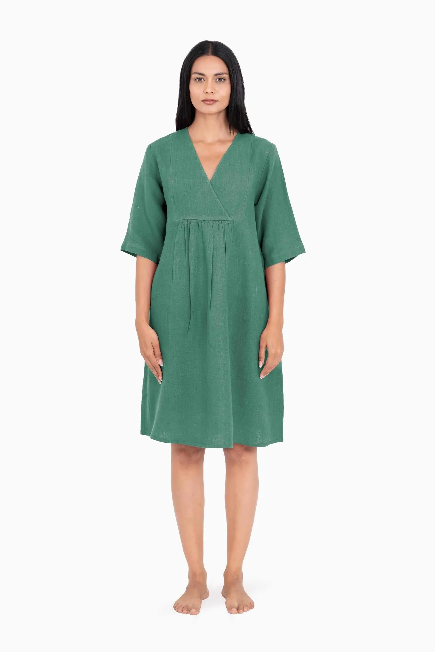 Linen Citrus Midi Dress-Misty Lilac