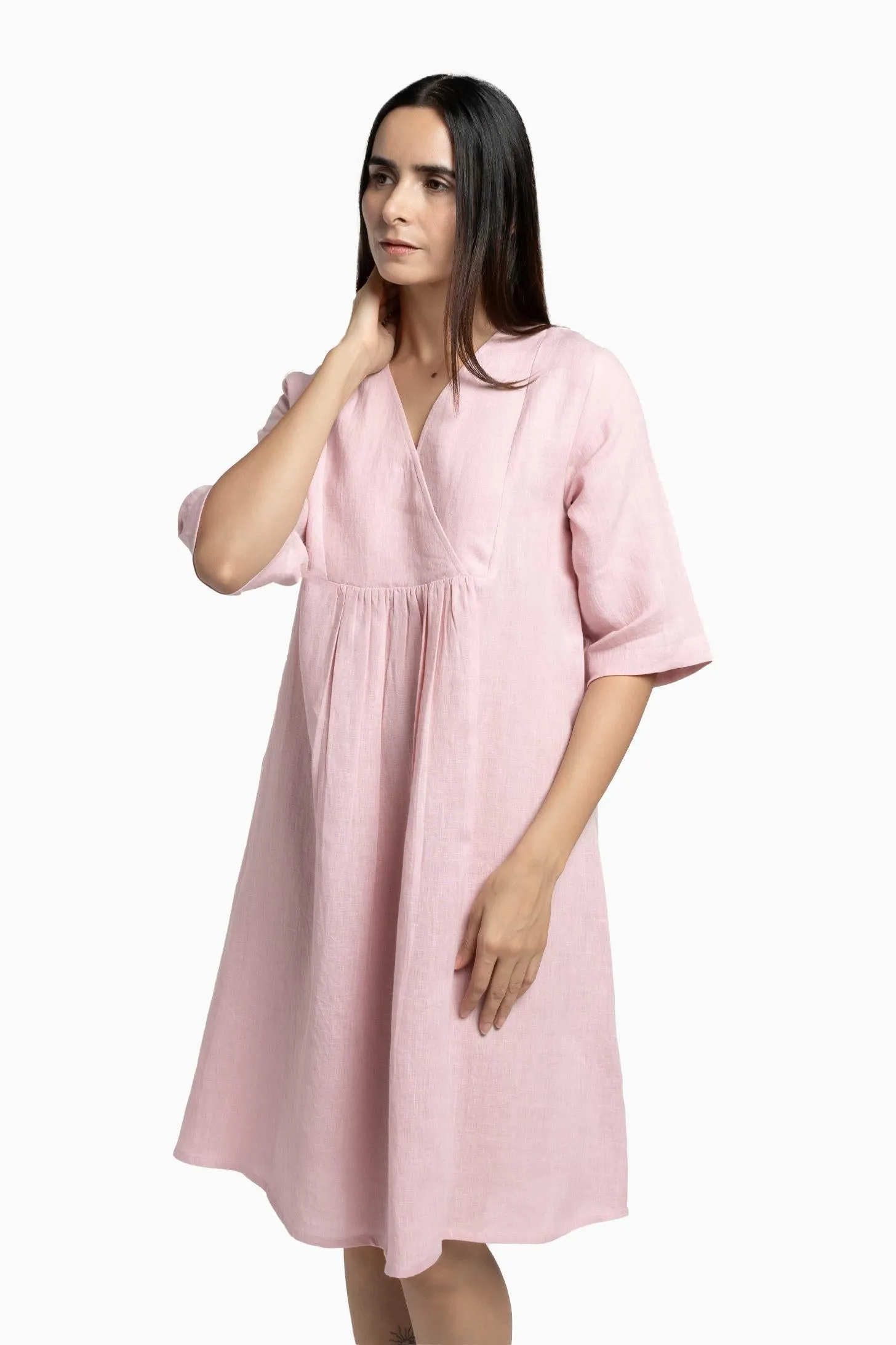 Linen Citrus Midi Dress-Misty Lilac