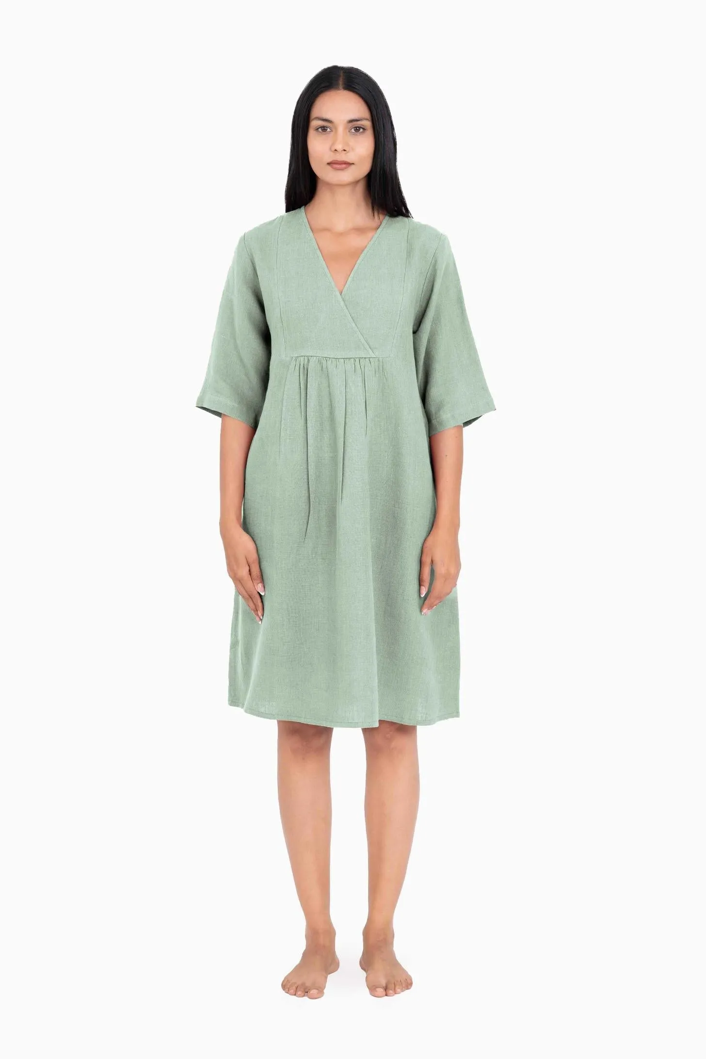 Linen Citrus Midi Dress-Misty Lilac