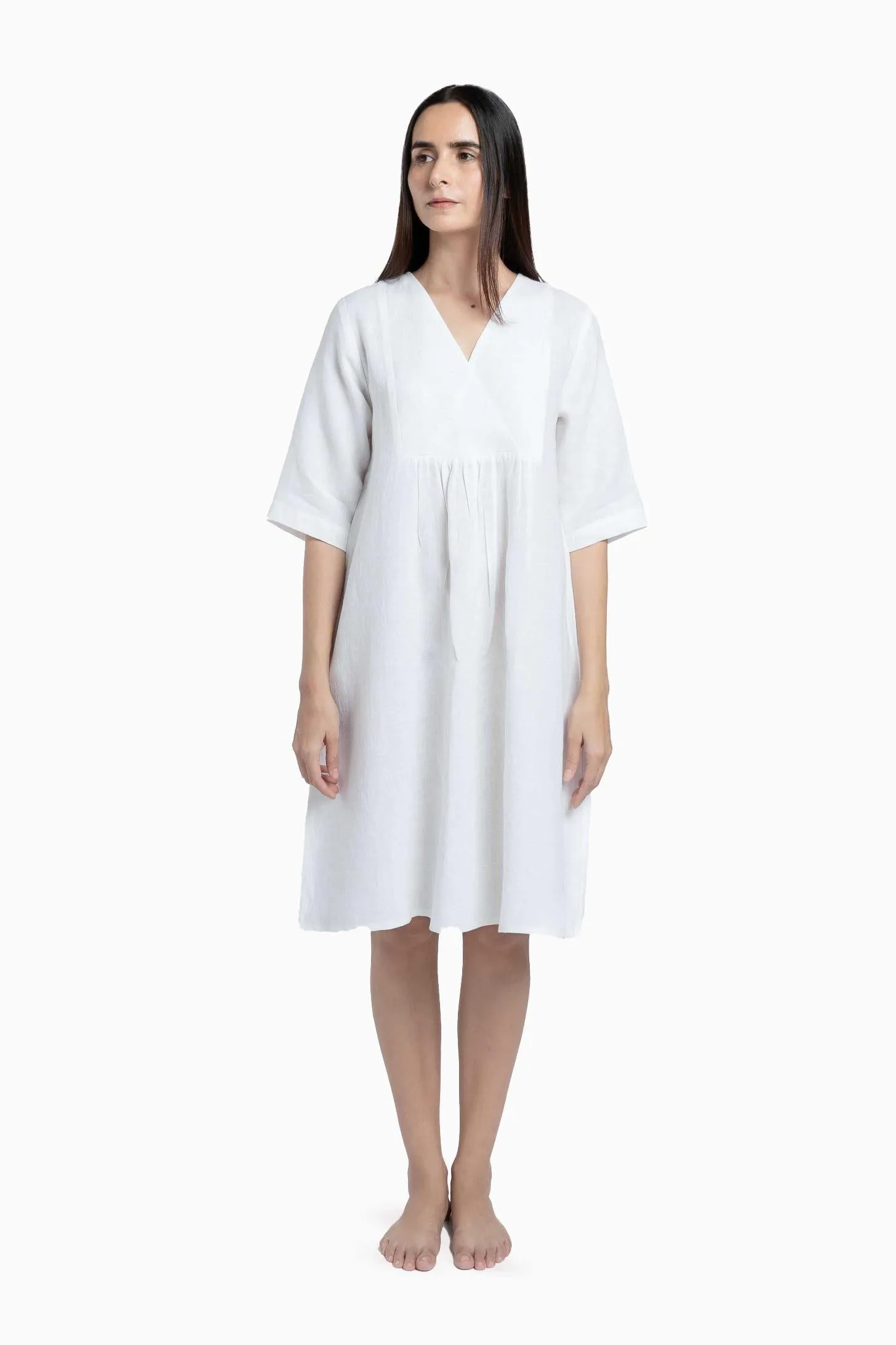 Linen Citrus Midi Dress-Misty Lilac