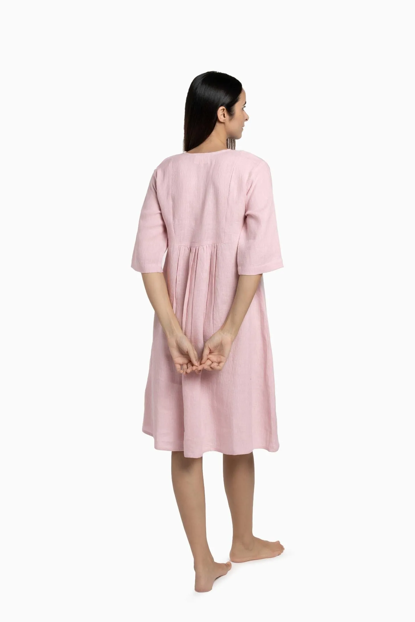 Linen Citrus Midi Dress-Misty Lilac