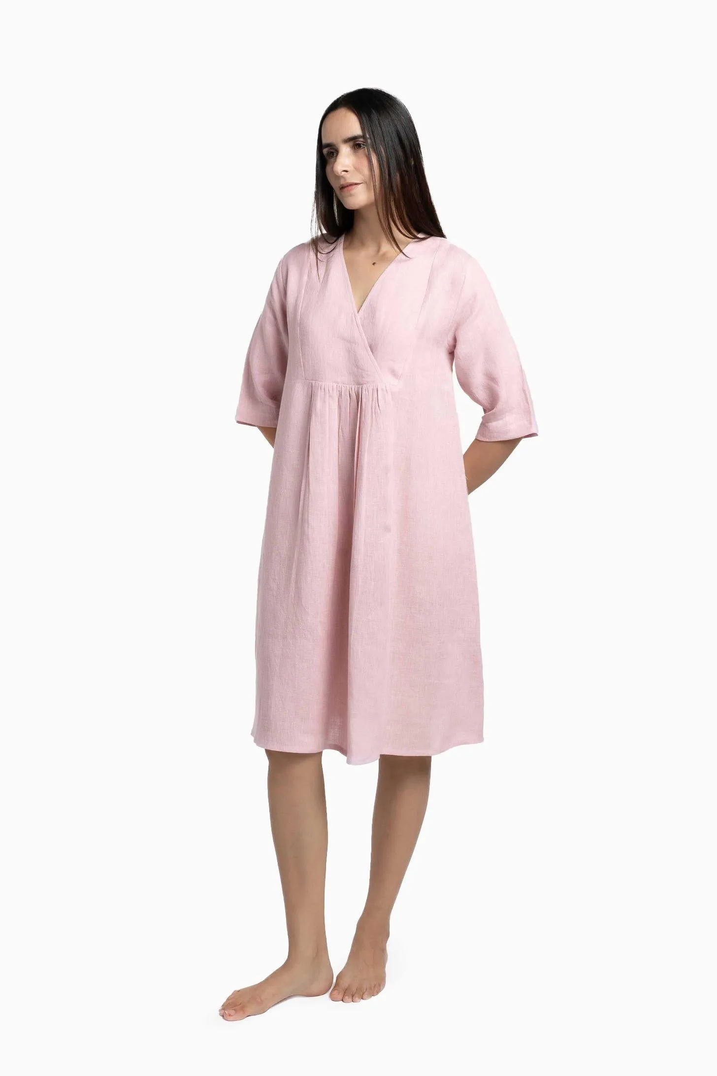 Linen Citrus Midi Dress-Misty Lilac