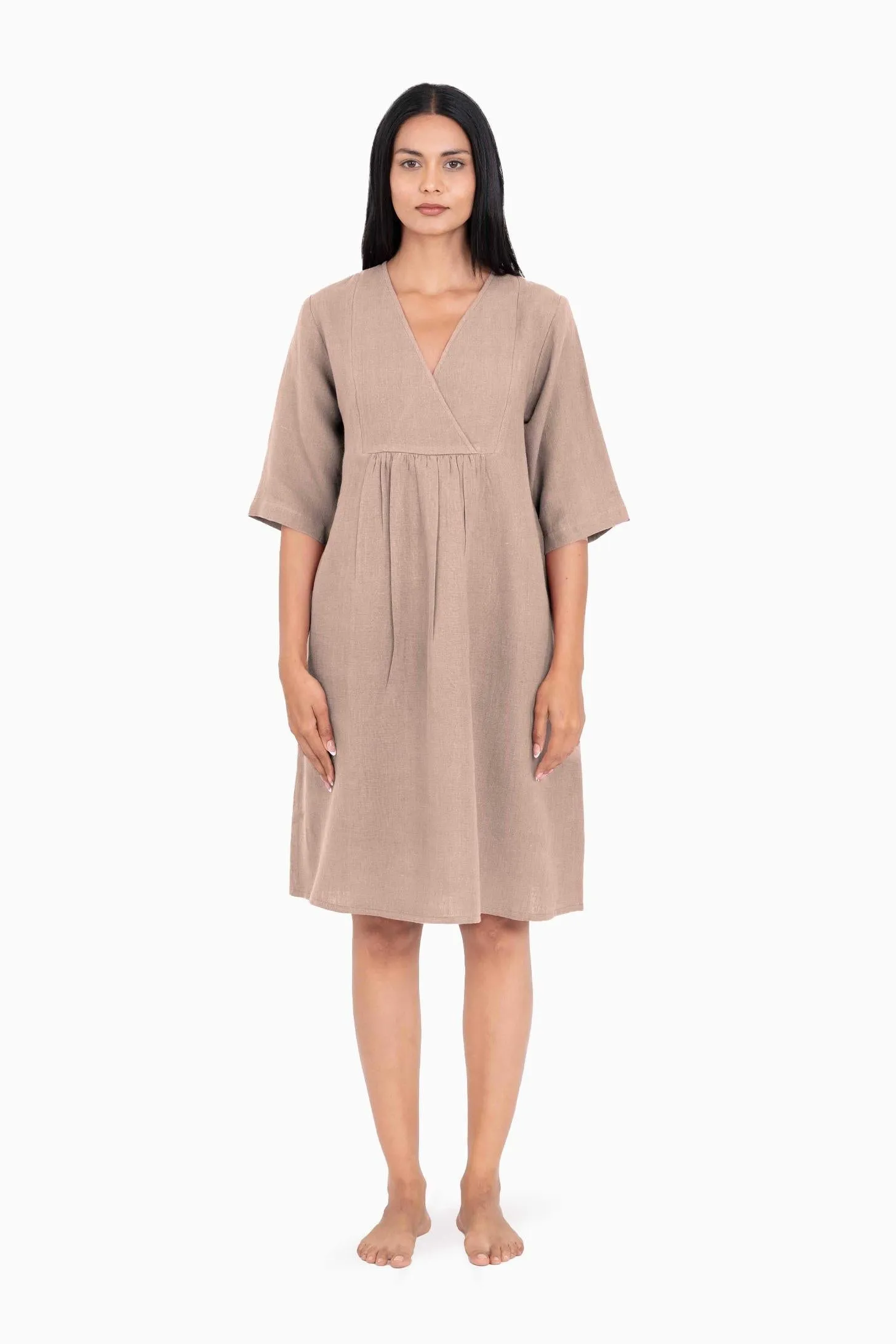 Linen Citrus Midi Dress-Misty Lilac