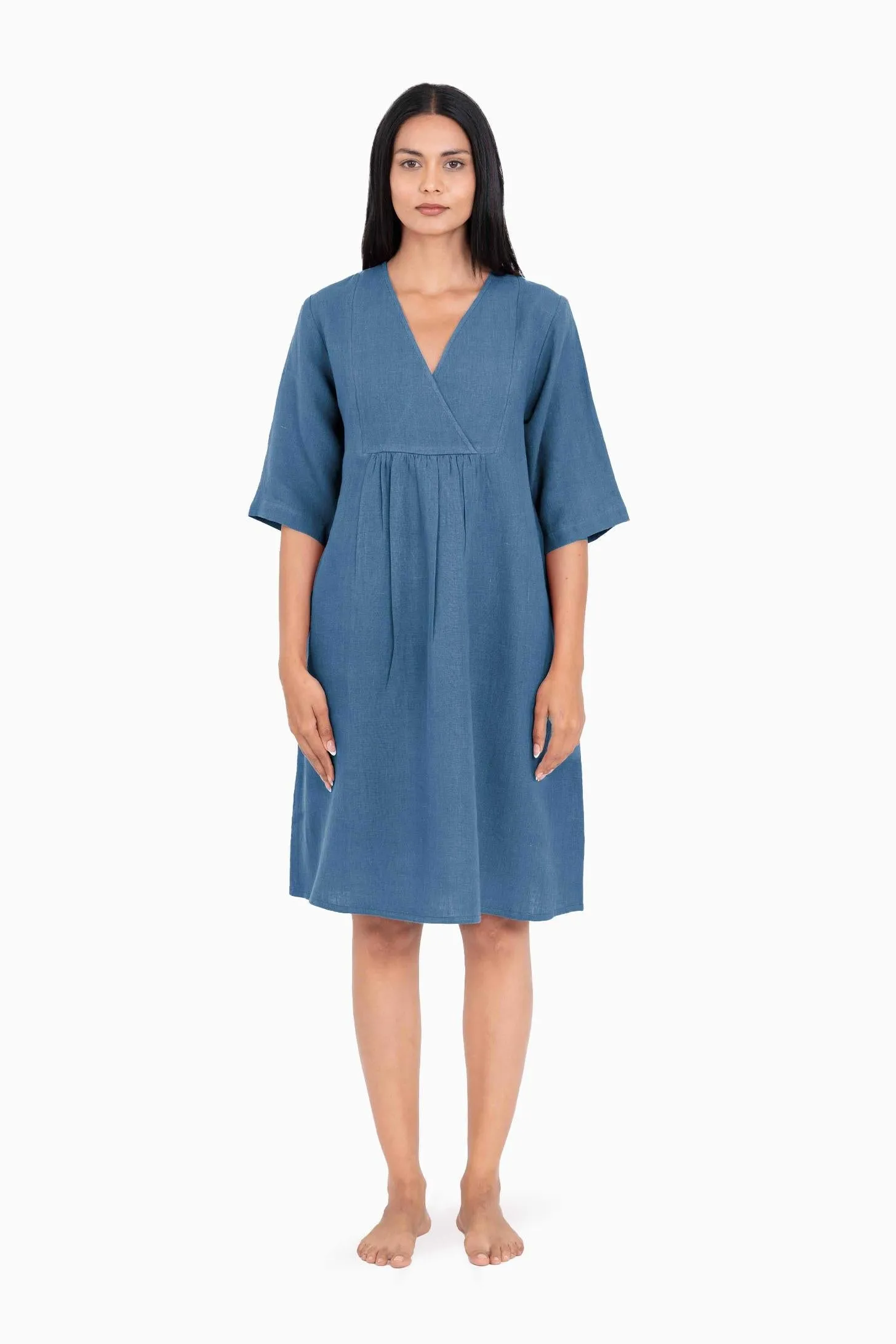 Linen Citrus Midi Dress-Misty Lilac