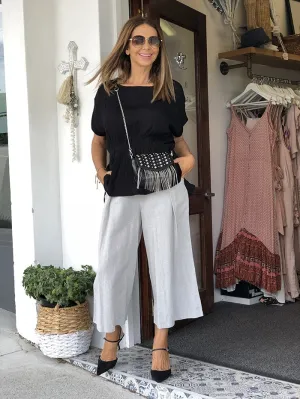 Linen Wide Leg Pants - Grey