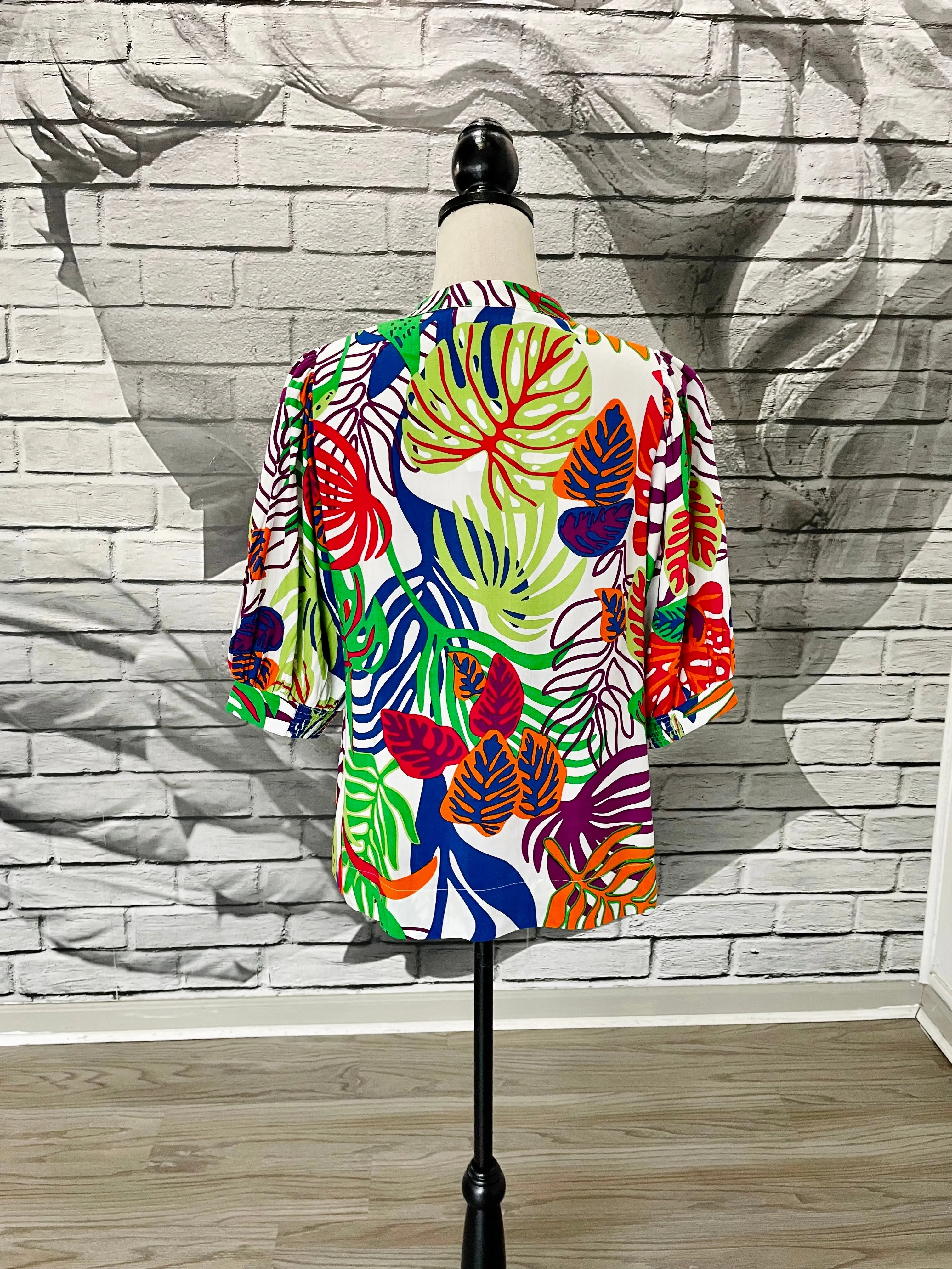 Lizzy Blouse in White Night Tropical