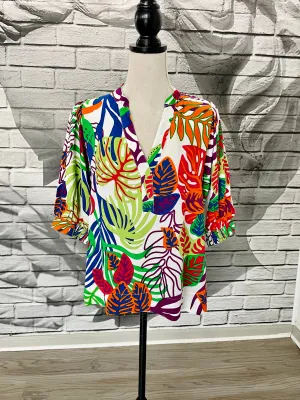 Lizzy Blouse in White Night Tropical