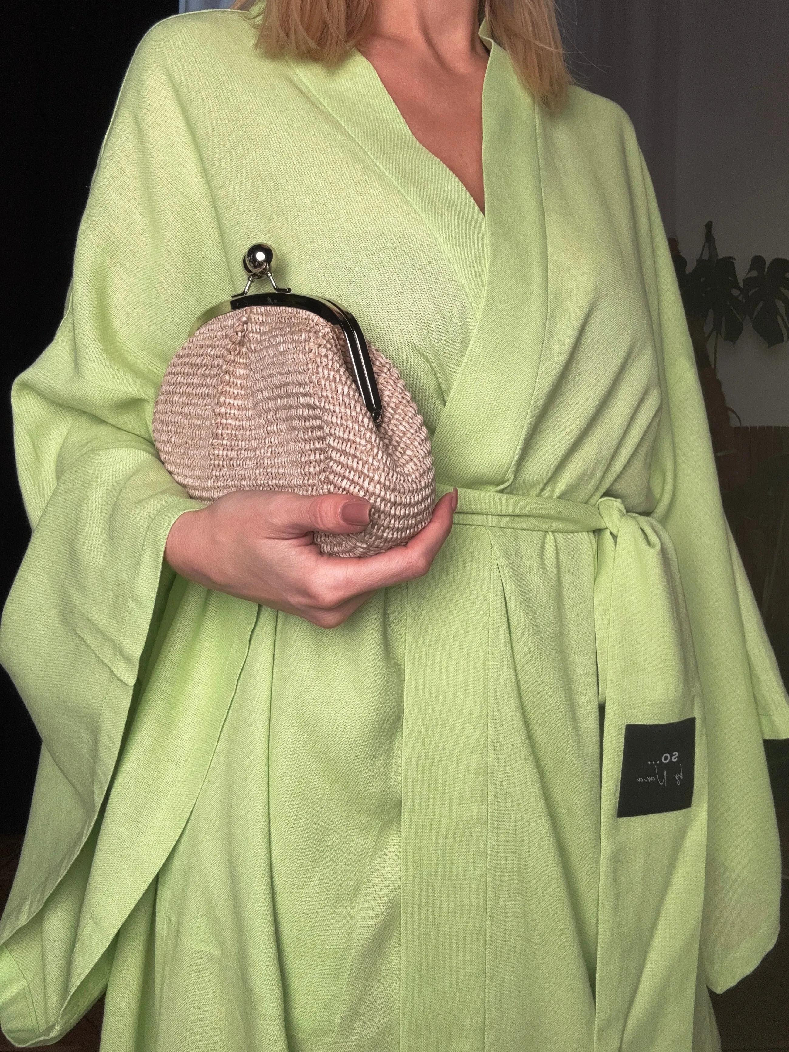 Long Linen Japanese Kimono Lime