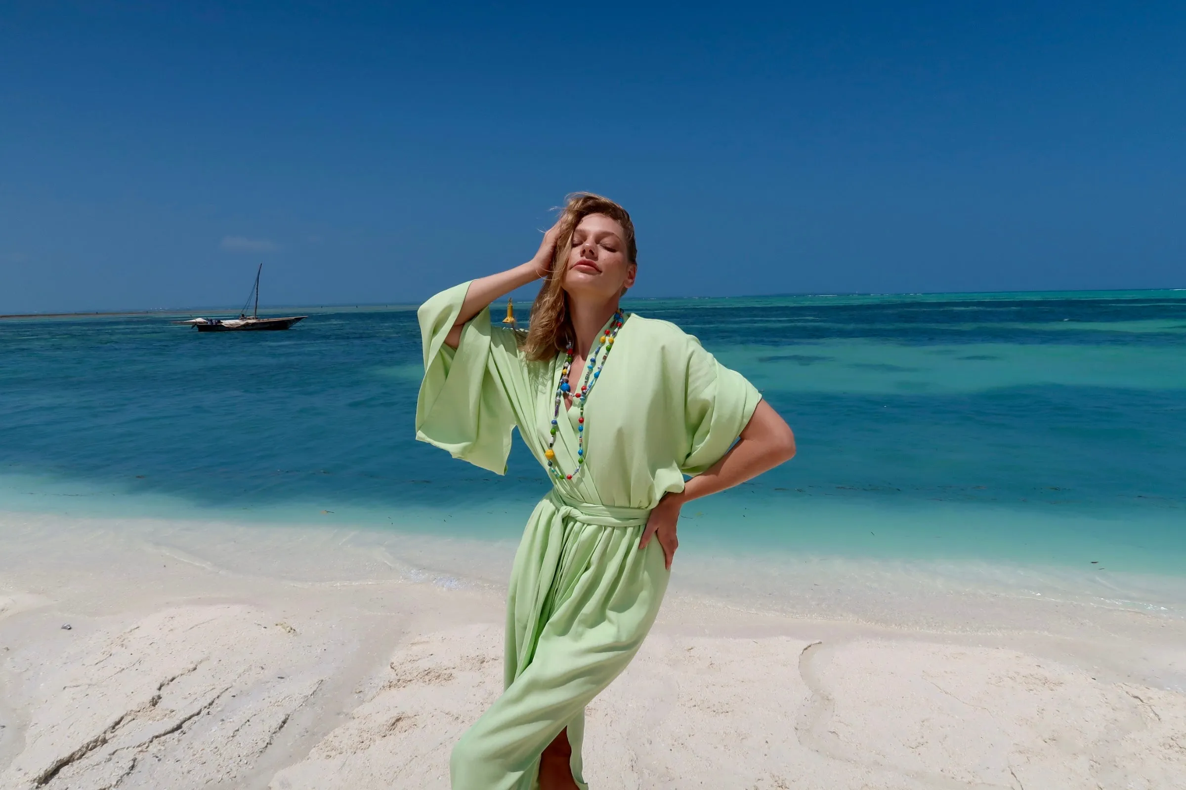 Long Linen Japanese Kimono Lime