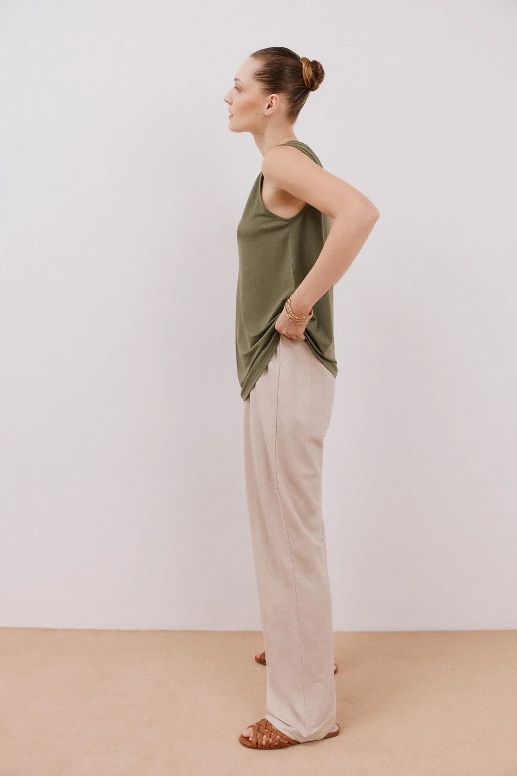 Long Pleated Top - Light Khaki