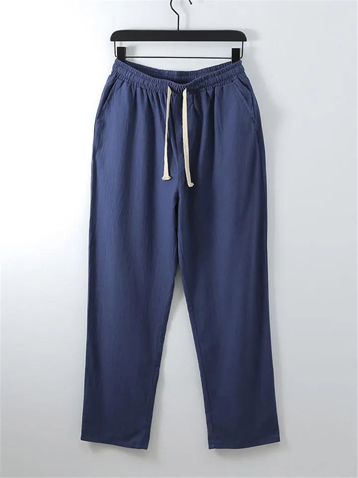 Loose Fit Linen 2-Piece Daisy Embroidered T-Shirt   Drawstring Full-Length Pants
