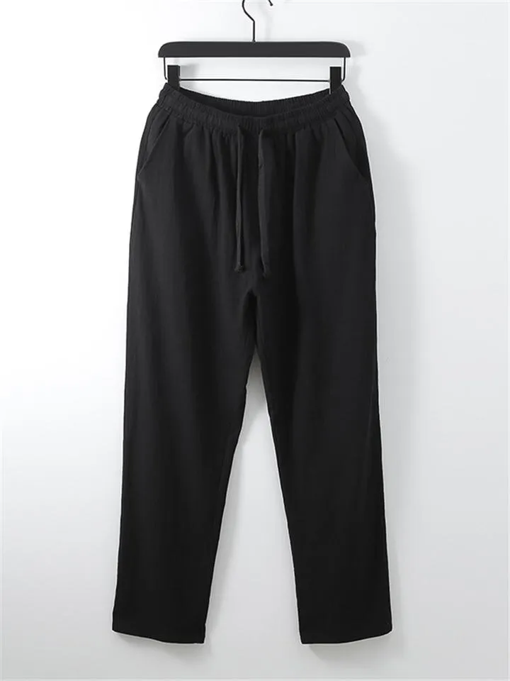 Loose Fit Linen 2-Piece Daisy Embroidered T-Shirt   Drawstring Full-Length Pants
