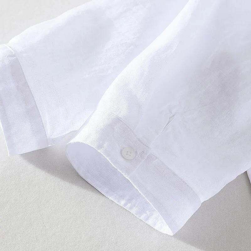Loose Fit Linen Shirt - 3/4 Sleeve, Embroidered