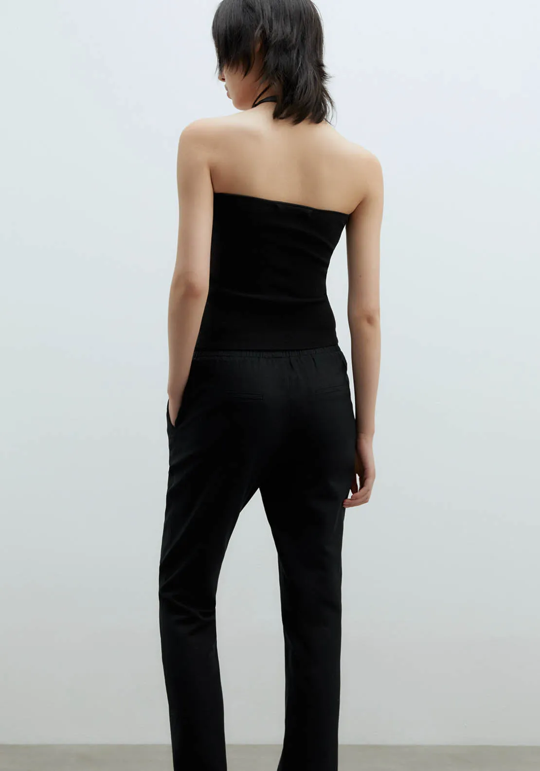 Loose-Fit Linen Trousers - Black