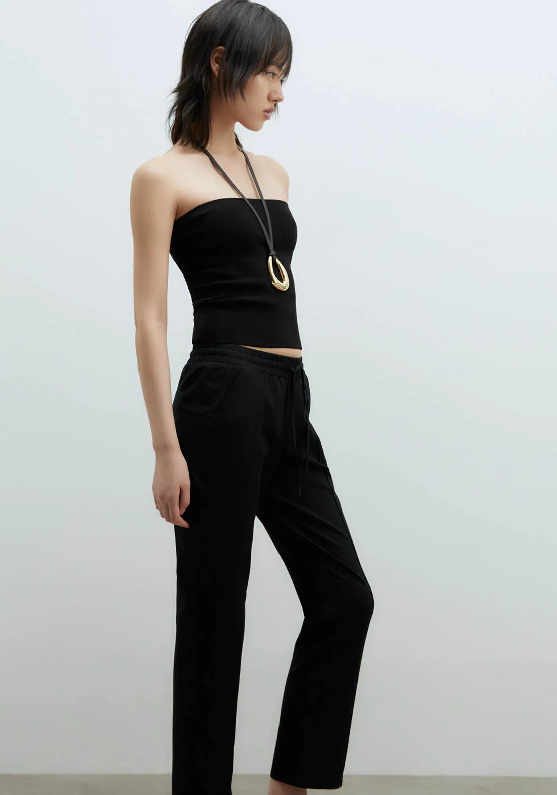 Loose-Fit Linen Trousers - Black