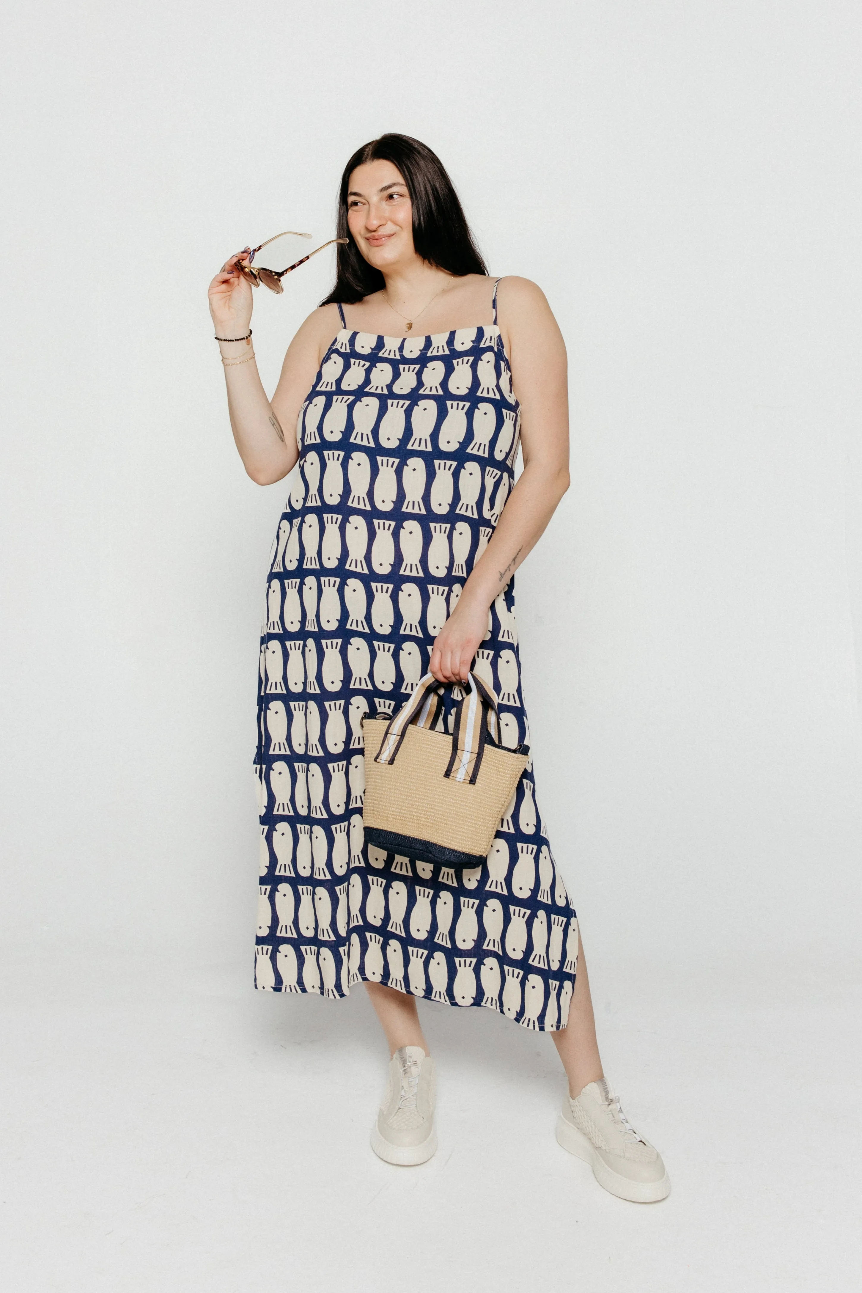 Lucky Fish Strap Dress Navy