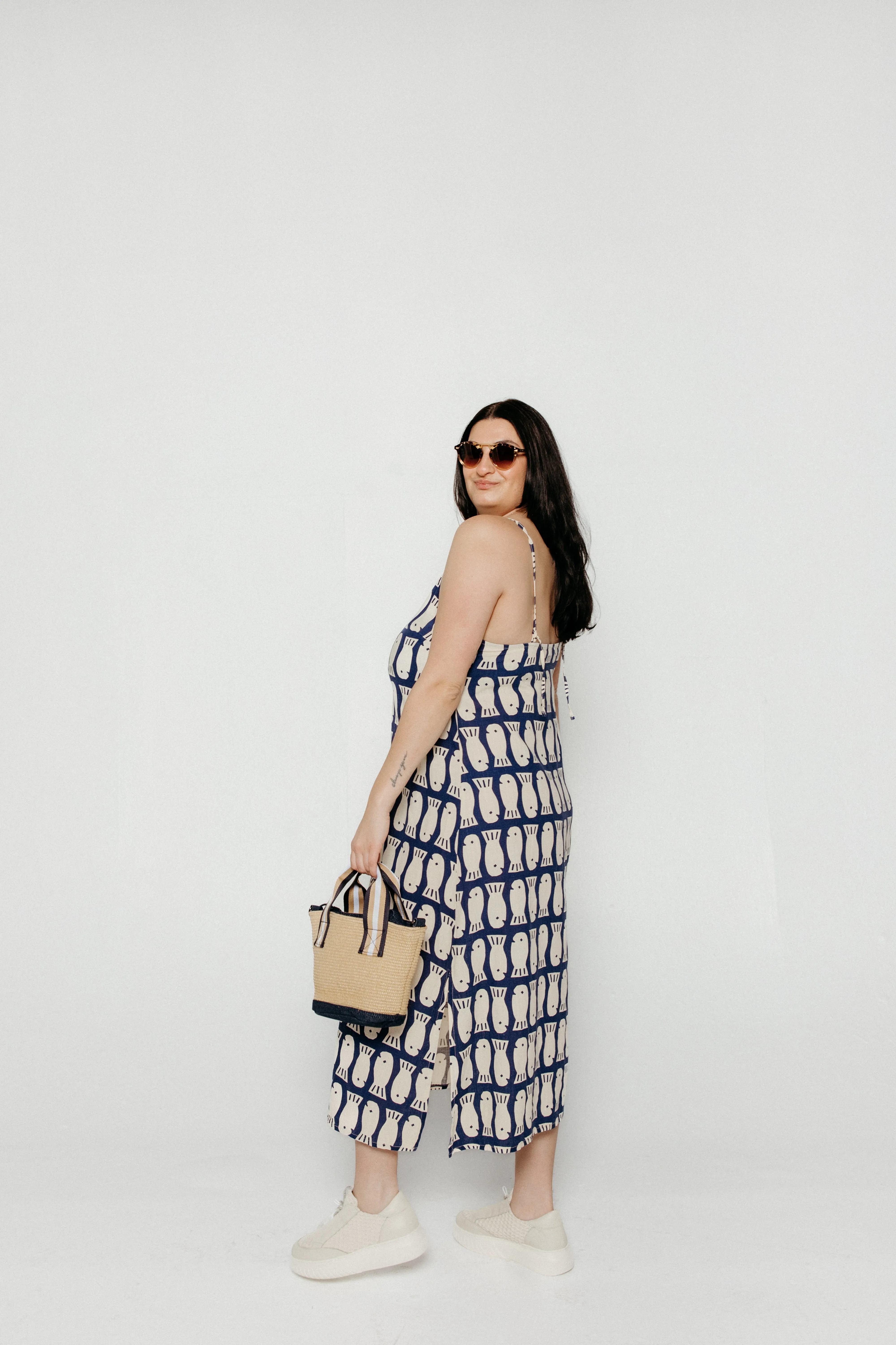 Lucky Fish Strap Dress Navy