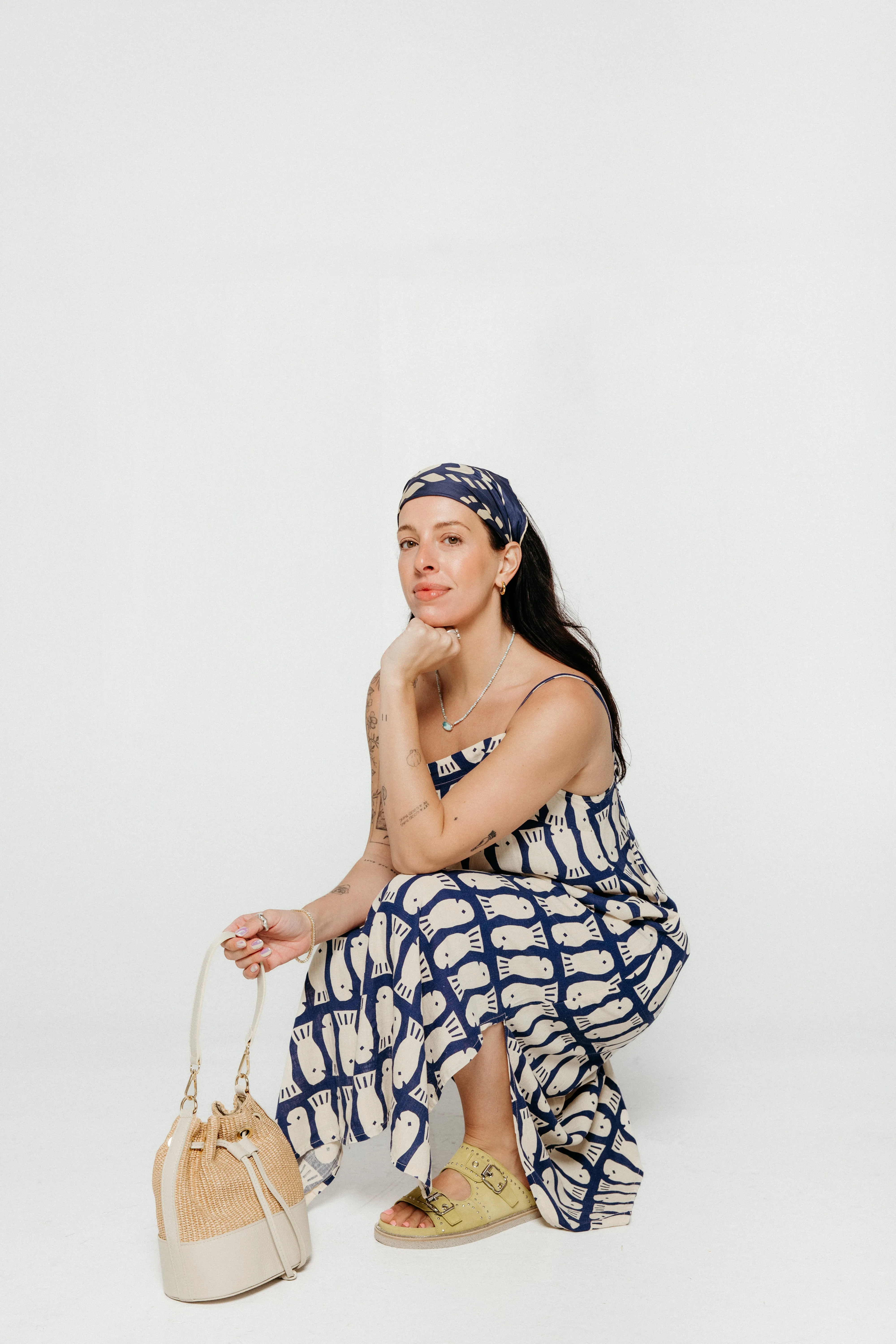 Lucky Fish Strap Dress Navy