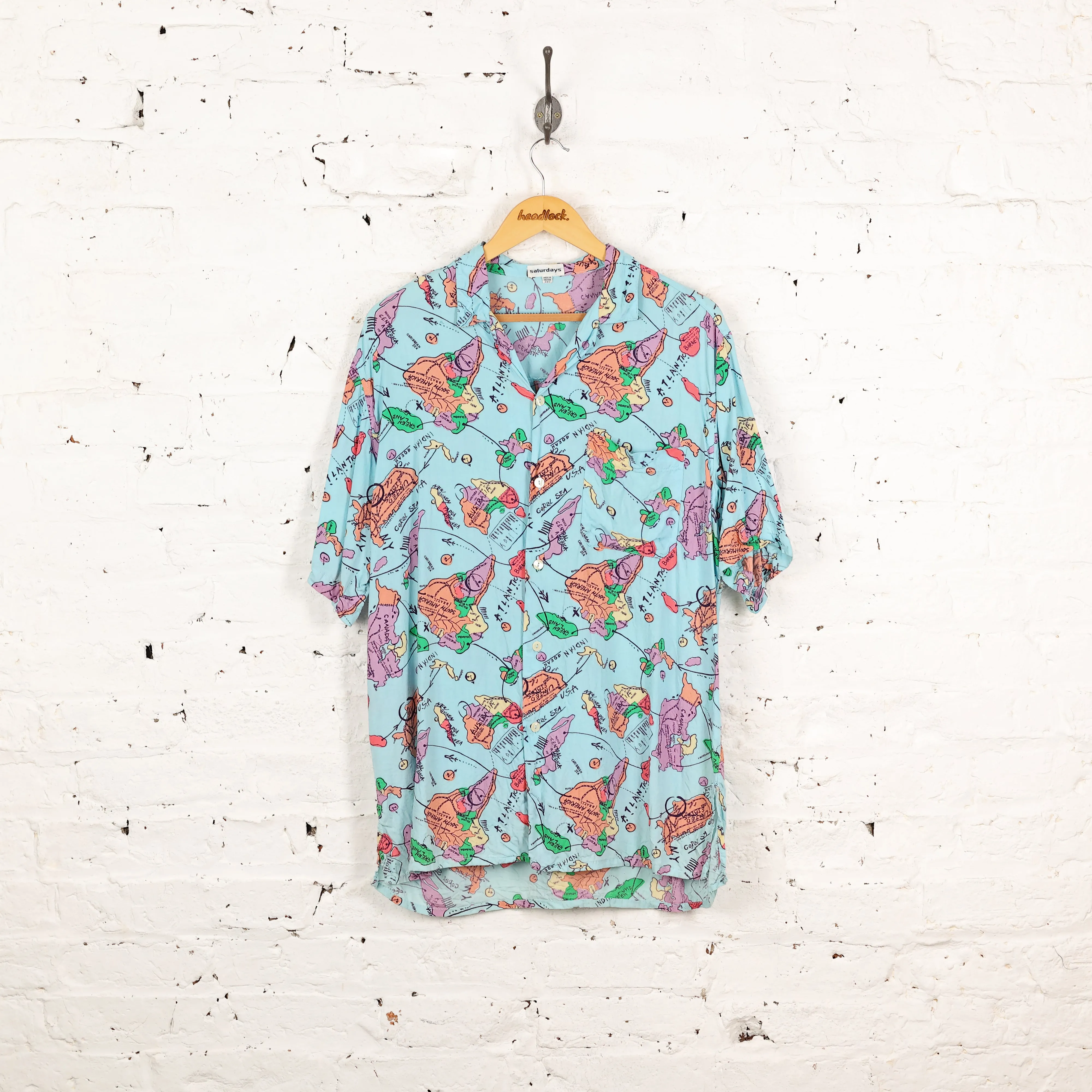 Maps Hawaiian Pattern Shirt - Blue - L
