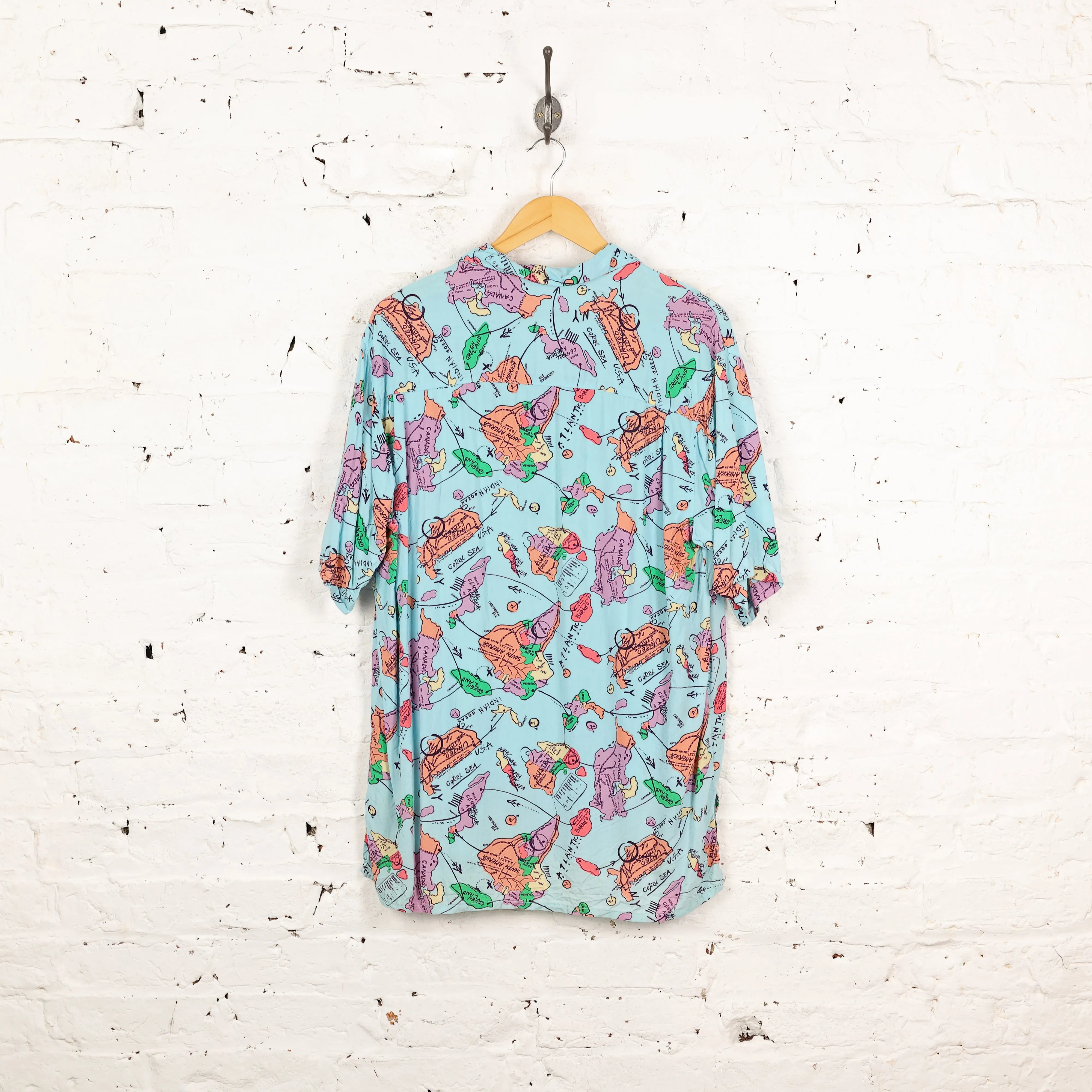 Maps Hawaiian Pattern Shirt - Blue - L