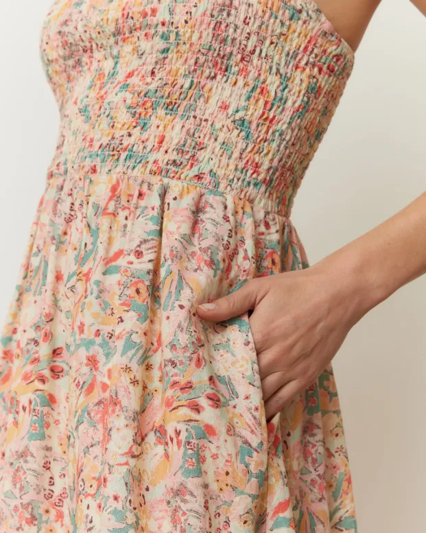 MARINE LAYER SELENE SMOCKED TIERED MAXI DRESS